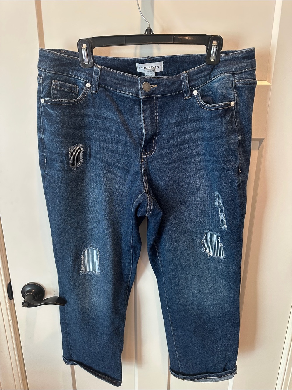 Lane Bryant Dark Blue Distressed Cropped Jeans